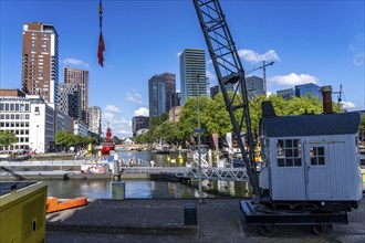 The Maritime Museum, outdoor area in the Leuvehaven, in Rotterdam, many old ships, boats, exhibits