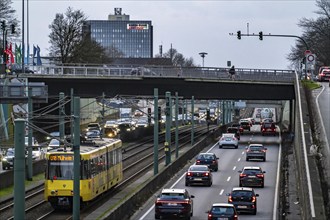 The Hausackerbrücke, inner-city road bridge over the A40 motorway and the U18 light rail line,