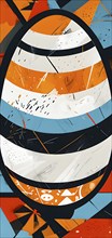 Illustration of an abstract Easter egg design with geometric patterns, bold colors, and a mix of