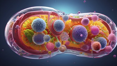 3d illustration of human mitochondrium intertwined with cytoplasm structure, AI generated