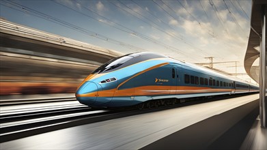 High speed train with an aerodynamic nose modeled after the beak of a kingfisher, AI generated