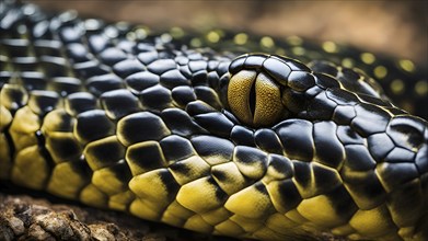 Close up on the wrinkled skin of an anaconda with intricate patterns, AI generated