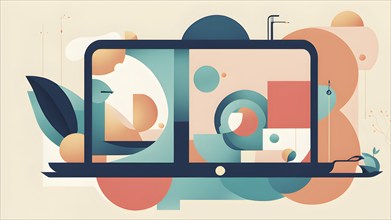 Abstract illustration wallpaper symbolizing the essence of mobile working, AI generated