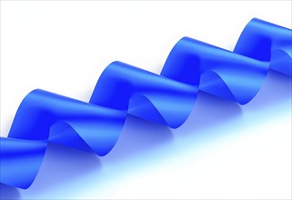 Three dimensional render of blue spiral ribbon against white background, AI generated