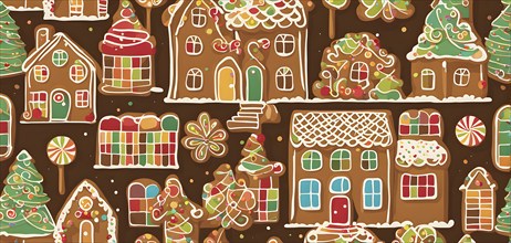 Abstract wallpaper illustration of of gingerbread house decoration, AI generated