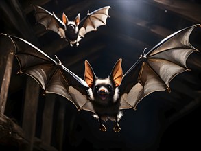 Barn bats in serene flight embodying mysterious and ghostly elegance, AI generated