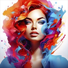 AI generated abstract portrait in vector art foundation watercolor textures with overlapping