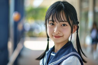 Young Asian girl in school uniform. KI generiert, generiert, AI generated