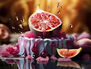 AI generated surreal food art blending meshing fresh fruit with digital glitch textures