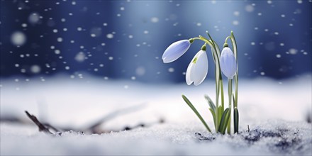 Snowdrop spring flowers in snow. KI generiert, generiert AI generated