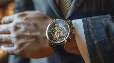 Close up of a hand with luxury watch. Expensive lifestyle of a successful businessman., AI