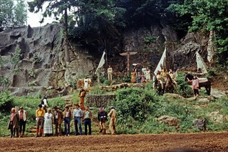 Performers in The Treasure in Silver Lake, Karl May Festival, open-air theatre Elspe, Sauerland,