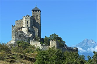 Basilica of Valeria, Basilique de Valere, behind the summit of Grand Chavalard, Sion, Sion, Valais,