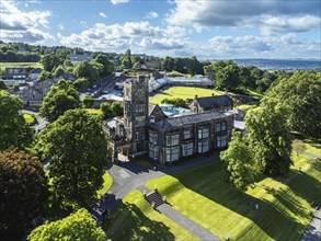 Cliffe Castle and Gardens from a drone, Keighley, West Yorkshire, England, United Kingdom, Europe