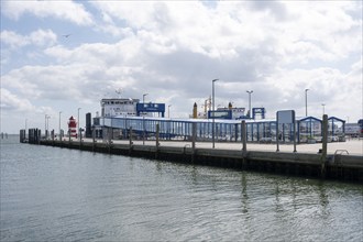 Ferry at the ferry terminal, harbour, Wyk, Föhr, North Sea island, North Frisia,