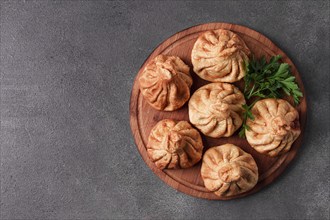 Deep-fried khinkali, khinkali with meat, traditional Georgian dish, no people