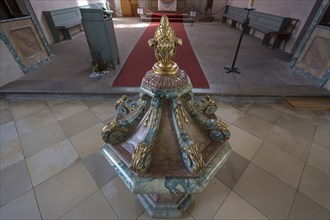 Baptismal font in the town church of St Maria, Hersbruck, Middle Franconia, Bavaria, Germany,