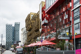 Modern high-rise buildings, Reeperbahn, St. Pauli, Hamburg, Germany, Europe