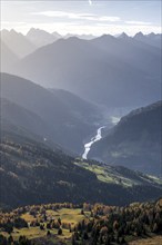 View from the Venet to the Oberinntal in the morning light, Ötztal Alps, Tyrol, Austria, Europe