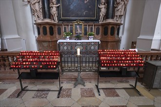 Devotional candles on the side of Passau Cathedral, Passau, Lower Bavaria, Bavaria, Germany, Europe