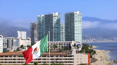 Mexico, panoramic view of Puerto Vallarta near sea promenade Malecon, beaches and historic center,