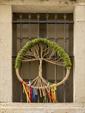 Dreamcatcher as decoration on a window, stylised tree, Galatina, Apulia, Italy, Europe