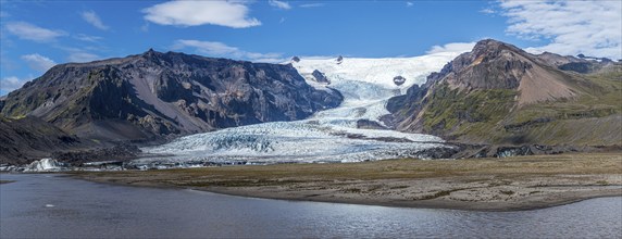 Glacier tongue of the Öræfajökull, glacial lake, panorama, Iceland, Europe