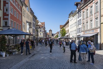 Pedestrian zone, shopping street, Bickenstraße, Rietstraße with the Riettor, historic town gate of