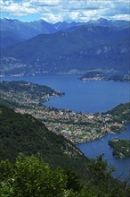 Panoramic view of Comacina Island and Tremezzina, Lake Como, Lombardy, Italy, Europe