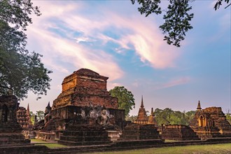 The central Buddhist temple Wat Mahathat at sunset, UNESCO World Heritage Sukhothai Historical