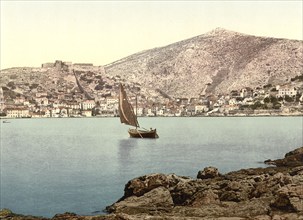 Lesina, now Hvar, from the sea, Dalmatia, Croatia, Austro-Hungary, digitally restored reproduction