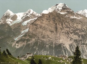 Mürren, general view, Bernese Oberland, Switzerland, Historic, digitally restored reproduction from