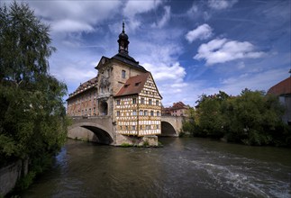 Upper Bridge, Old Town Hall, Regnitz, historic old town, Bamberg, Upper Franconia, Bavaria,