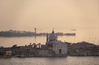 Church Chiesa del Santissimo Redentore on the island of Guidecca at sunset, Guidecca Canal, view