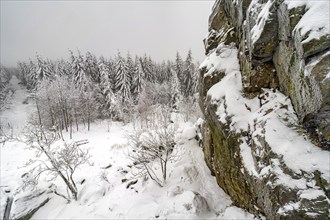 Snow-covered winter landscape Bruchhauser Steine in the Sauerland, Bruchhausen, Olsberg,