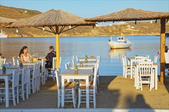 Outdoor cafe, Livadi, Serifos Island, Cyclades Islands, Greece, Europe