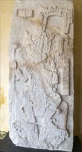 Stela of a ruler dressed as warrior, museum of Mayan Archaeology, Campeche city, Mexico, Central