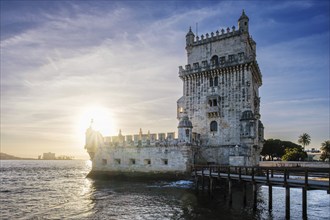 Belem Tower or Tower of St Vincent, famous tourist landmark of Lisboa and tourism attraction, on