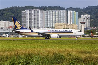 A Boeing 737 MAX 8 aircraft of Singapore Airlines with the registration 9V-MBE at Penang Airport,