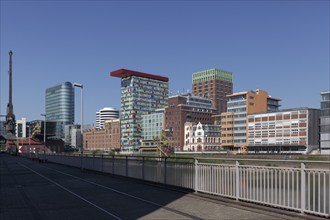 Skyline Media Harbour, Colorium high-rise with Innside Hotel, Sign office tower, Düsseldorf Media