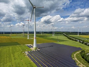 Wind farm near Marsberg, photovoltaic system, utilisation of land for renewable energies,