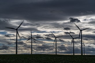 Wind farm near Holzweiler, town of Erkelenz, storm, strong wind, wind turbines, North