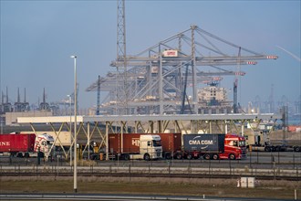 Port of Maasvlakte2, entry and exit control to RWG Container Terminal, container lorries pick up