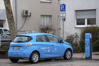 Electric filling station, charging station for electric cars, city car sharing in Monheim, Germany,