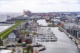 Overview of the New Harbour and the Overseas Harbour with Container Terminal of Bremerhaven,