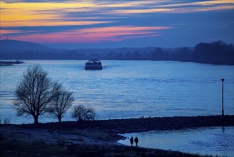 Rhine at Duisburg-Bruckhausen, towers of the water extraction facilities of ThyssenKrupp Steel