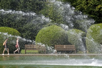 The Grugapark, main entrance, five-jet water fountain, Essen, North Rhine-Westphalia, Germany,