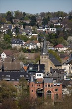 The old town centre of Essen-Kettwig, in the south of the city, with the market church, turbine