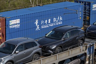 Duisburg-Rheinhausen freight station, at the Logport harbour area, goods trains loaded with new