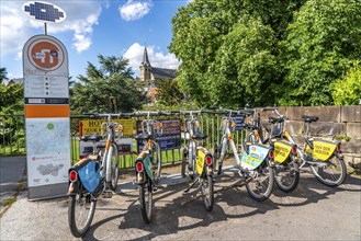 The old town centre of Essen-Kettwig, Metropolrad Ruhr bike hire station, Essen North